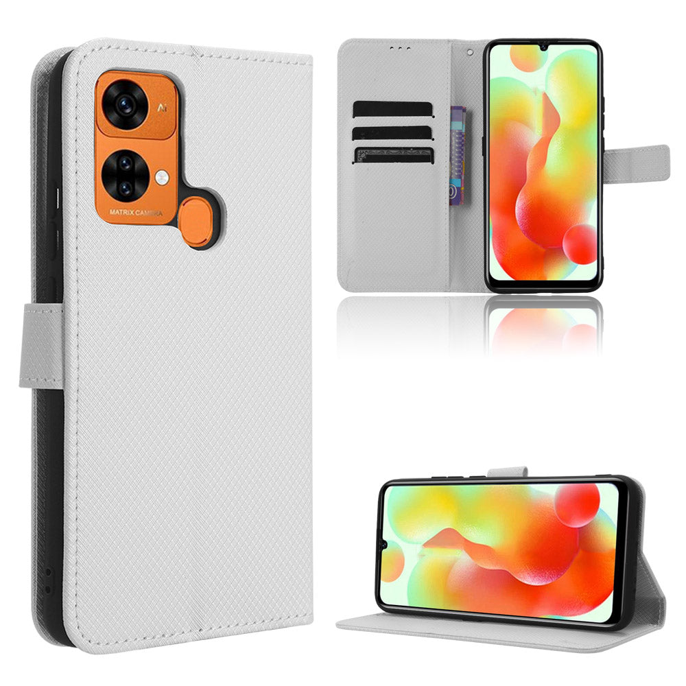 Uniqkart for Oukitel C33 PU Leather Wallet Phone Case Diamond Texture Stand Cover - White