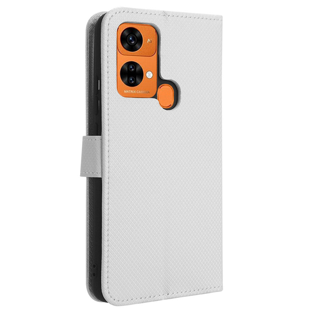 Uniqkart for Oukitel C33 PU Leather Wallet Phone Case Diamond Texture Stand Cover - White