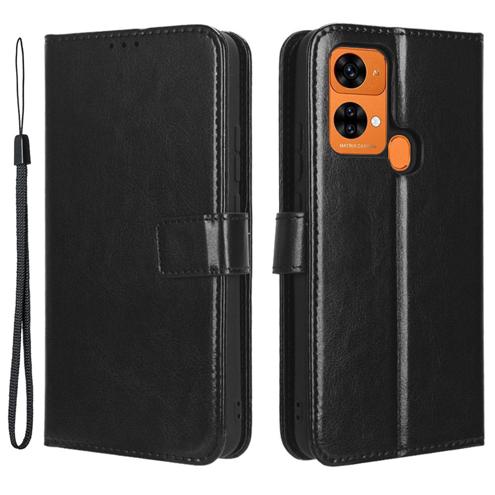 Uniqkart for Oukitel C33 Crazy Horse Texture Phone Case PU Leather Stand Wallet Cover - Black