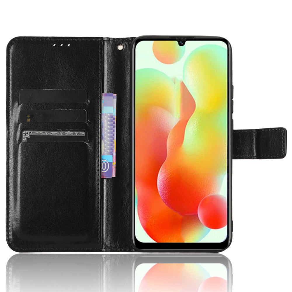 Uniqkart for Oukitel C33 Crazy Horse Texture Phone Case PU Leather Stand Wallet Cover - Black