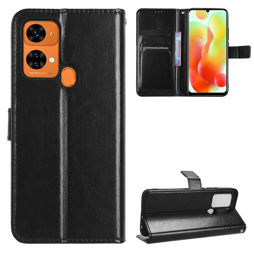 Uniqkart for Oukitel C33 Crazy Horse Texture Phone Case PU Leather Stand Wallet Cover - Black