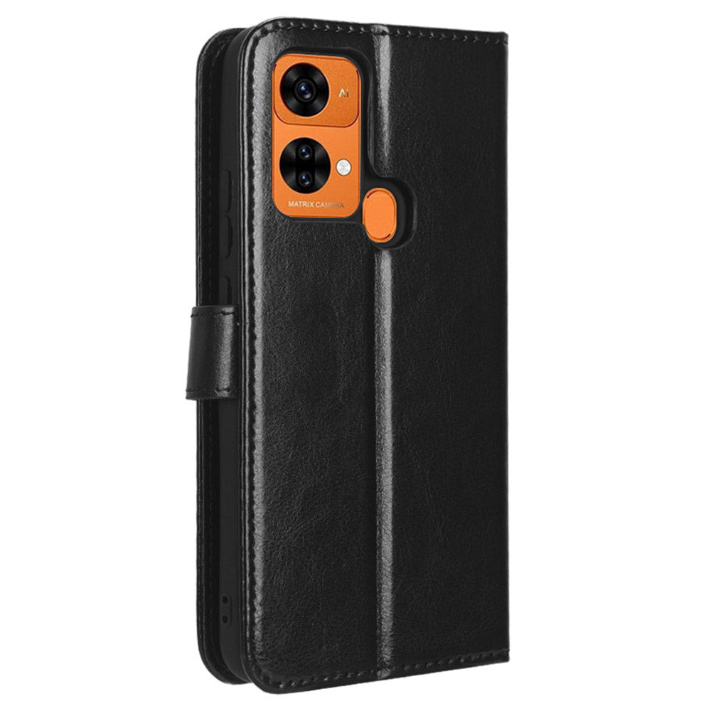 Uniqkart for Oukitel C33 Crazy Horse Texture Phone Case PU Leather Stand Wallet Cover - Black