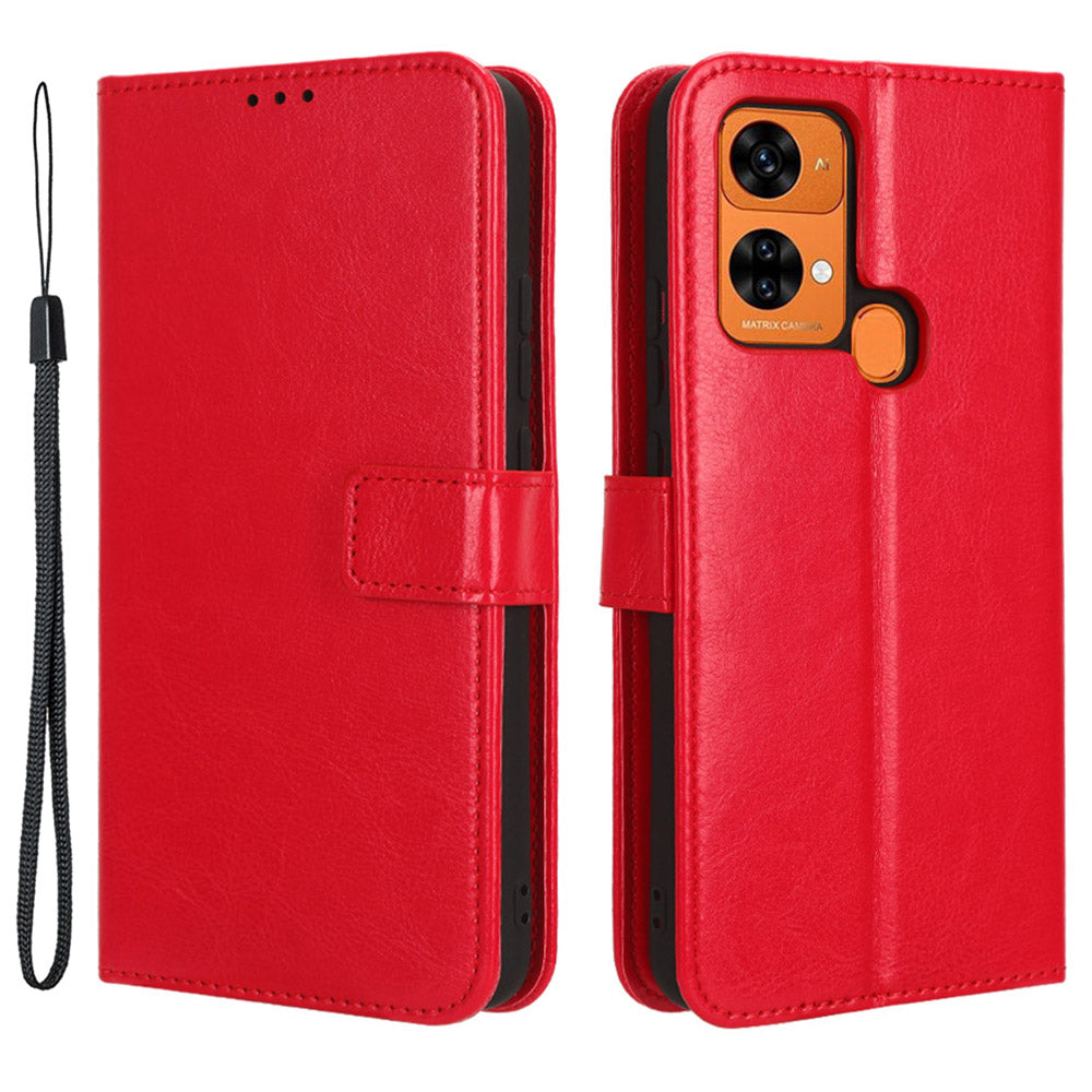Uniqkart for Oukitel C33 Crazy Horse Texture Phone Case PU Leather Stand Wallet Cover - Red