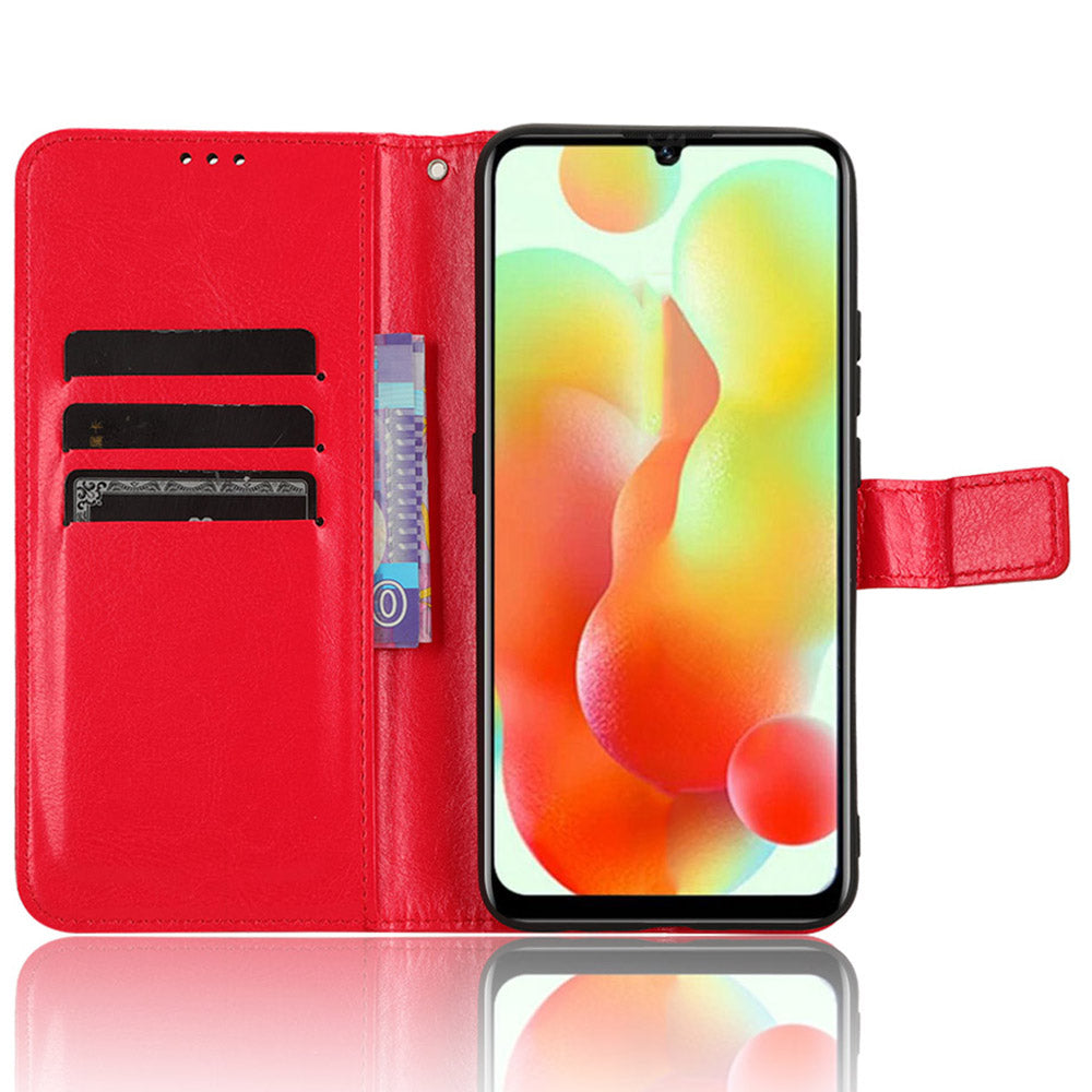 Uniqkart for Oukitel C33 Crazy Horse Texture Phone Case PU Leather Stand Wallet Cover - Red