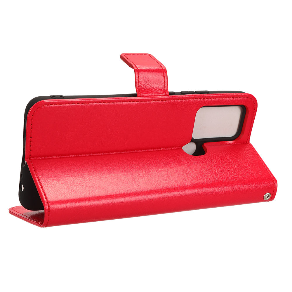 Uniqkart for Oukitel C33 Crazy Horse Texture Phone Case PU Leather Stand Wallet Cover - Red