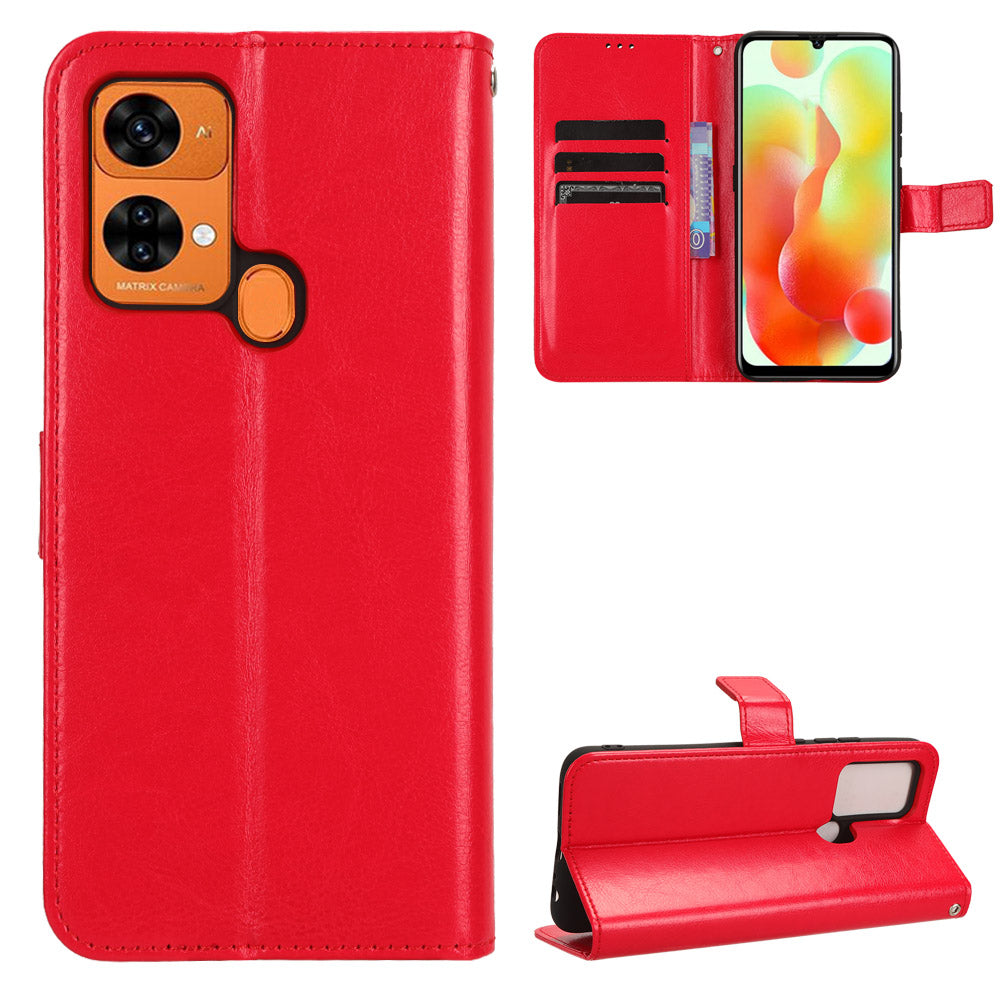 Uniqkart for Oukitel C33 Crazy Horse Texture Phone Case PU Leather Stand Wallet Cover - Red