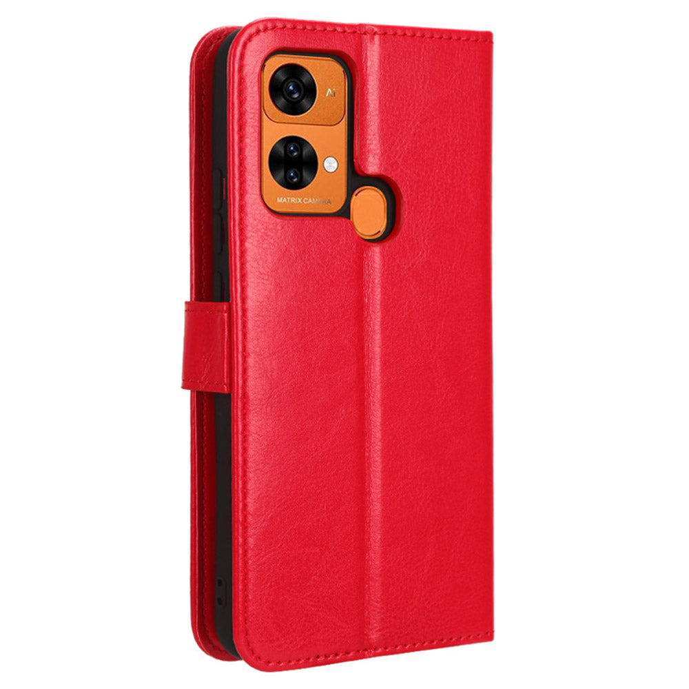 Uniqkart for Oukitel C33 Crazy Horse Texture Phone Case PU Leather Stand Wallet Cover - Red