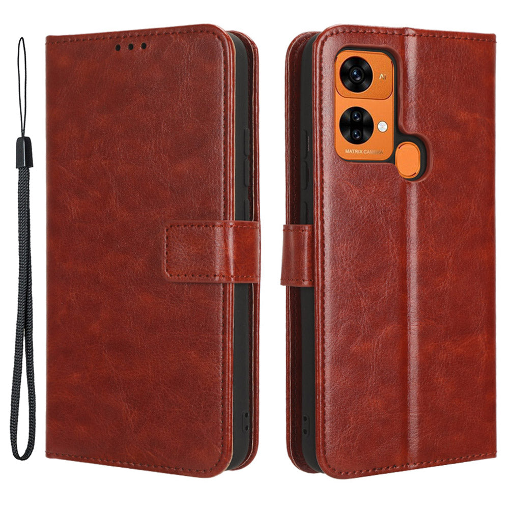 Uniqkart for Oukitel C33 Crazy Horse Texture Phone Case PU Leather Stand Wallet Cover - Brown