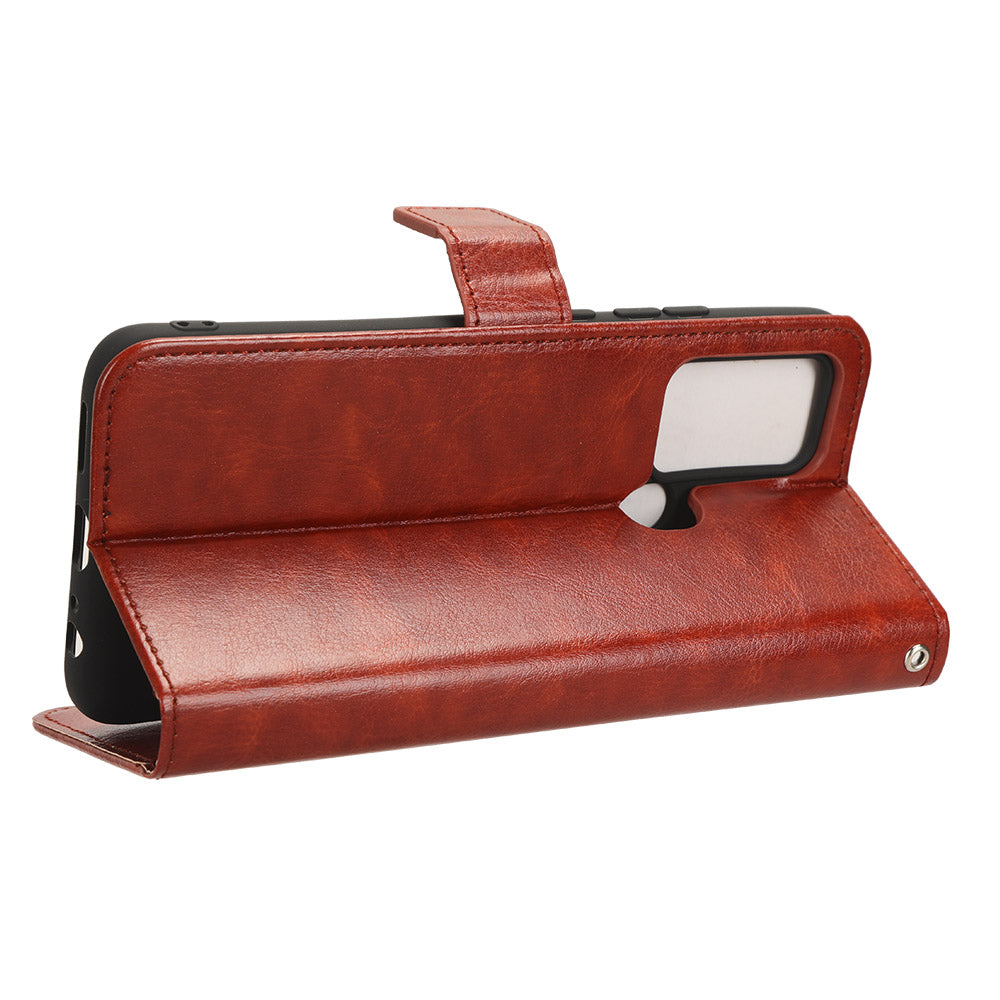 Uniqkart for Oukitel C33 Crazy Horse Texture Phone Case PU Leather Stand Wallet Cover - Brown