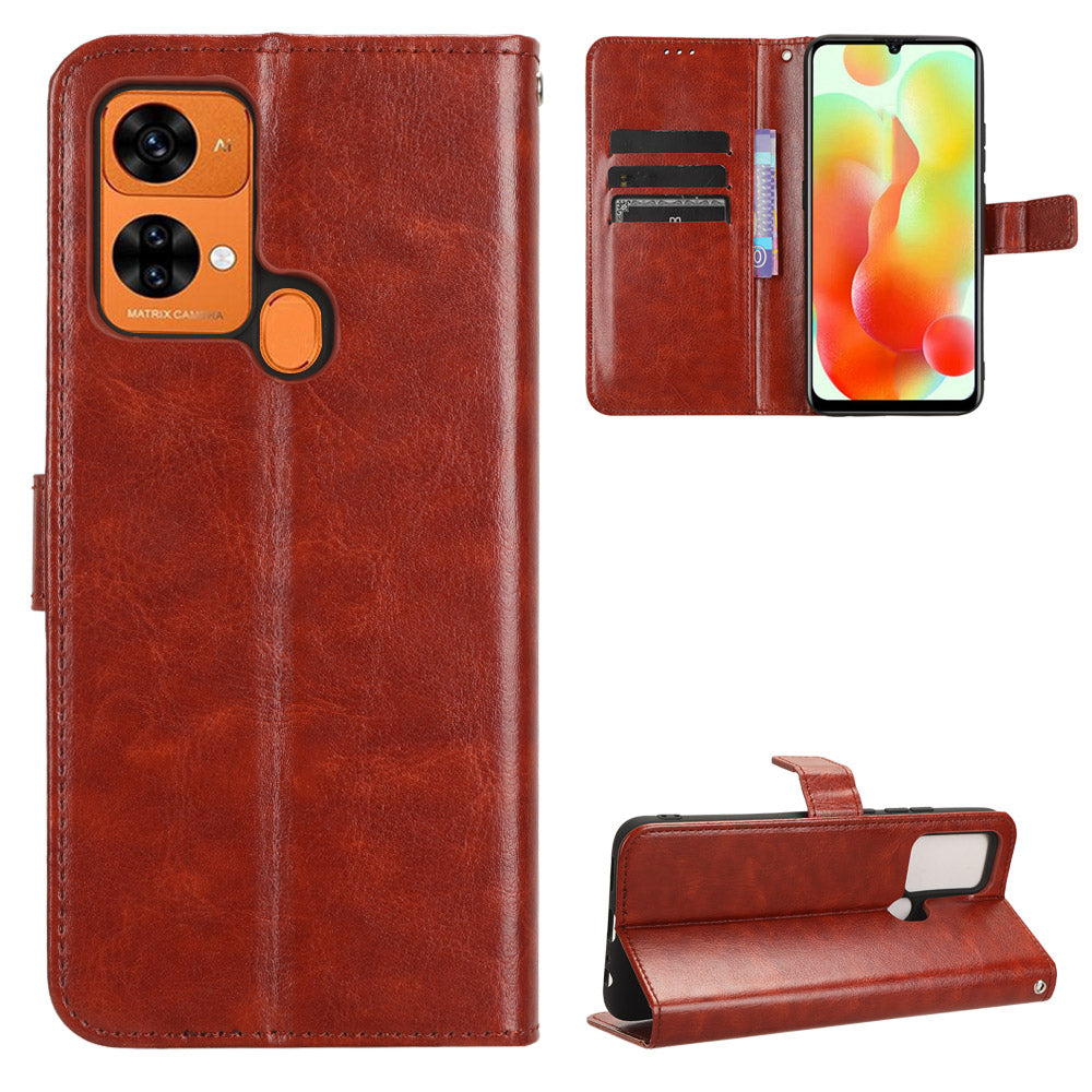 Uniqkart for Oukitel C33 Crazy Horse Texture Phone Case PU Leather Stand Wallet Cover - Brown