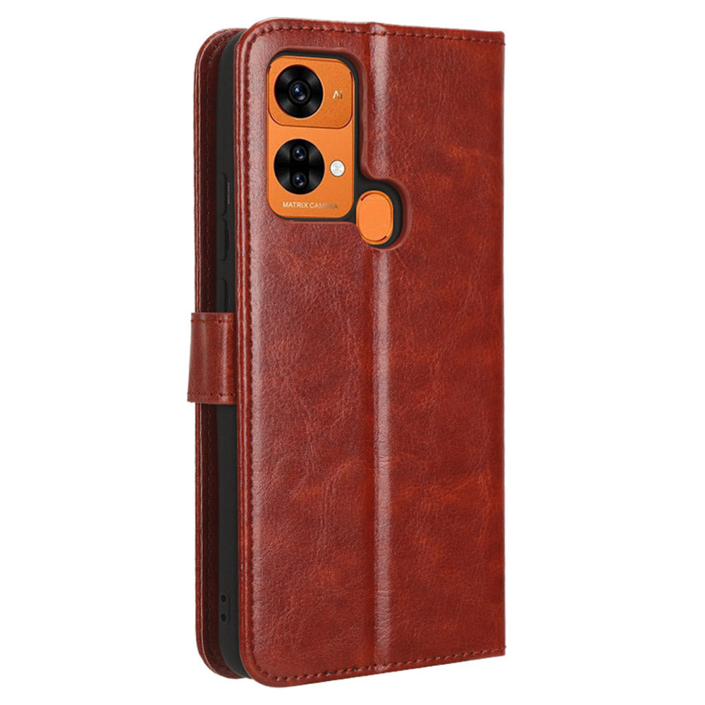 Uniqkart for Oukitel C33 Crazy Horse Texture Phone Case PU Leather Stand Wallet Cover - Brown