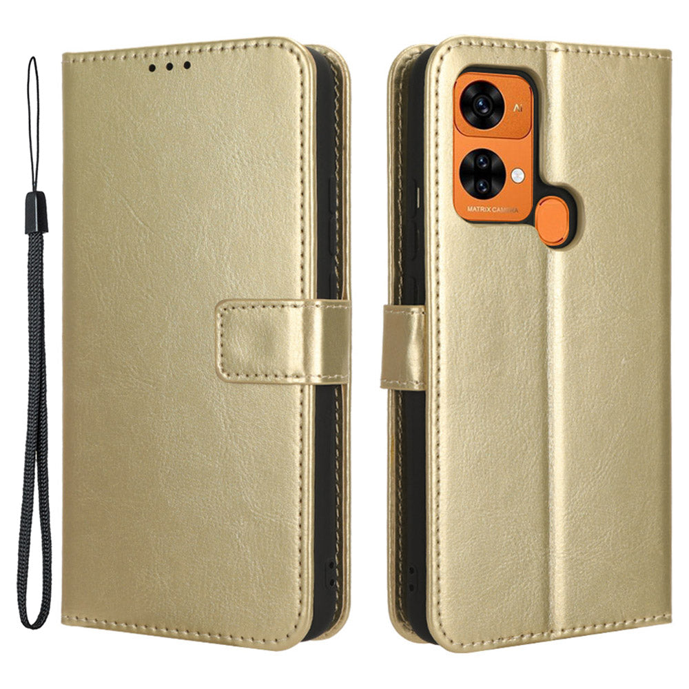Uniqkart for Oukitel C33 Crazy Horse Texture Phone Case PU Leather Stand Wallet Cover - Gold