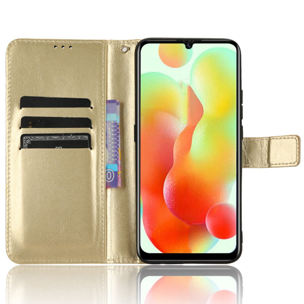 Uniqkart for Oukitel C33 Crazy Horse Texture Phone Case PU Leather Stand Wallet Cover - Gold