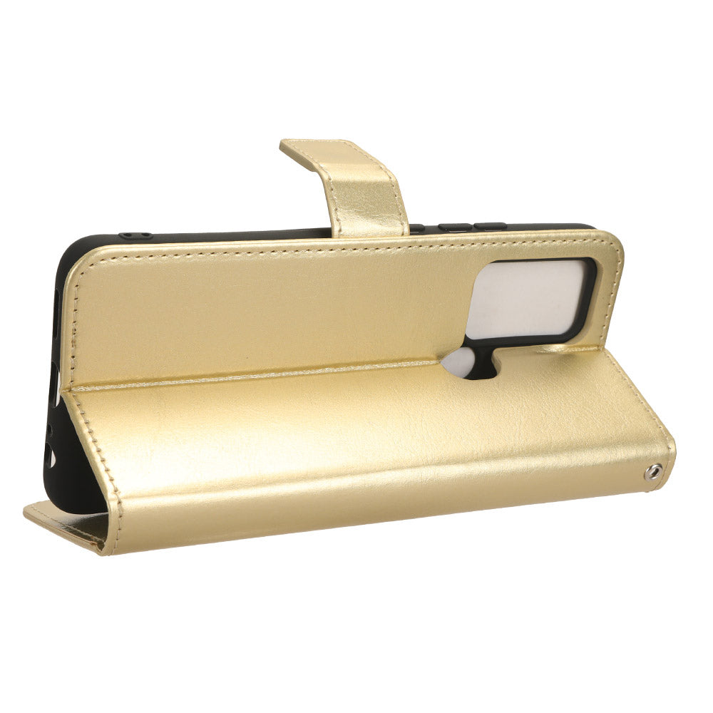 Uniqkart for Oukitel C33 Crazy Horse Texture Phone Case PU Leather Stand Wallet Cover - Gold