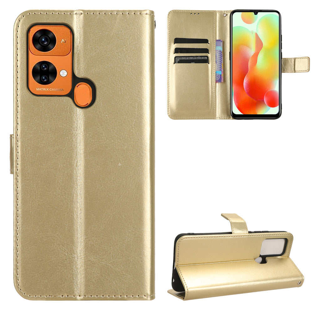 Uniqkart for Oukitel C33 Crazy Horse Texture Phone Case PU Leather Stand Wallet Cover - Gold