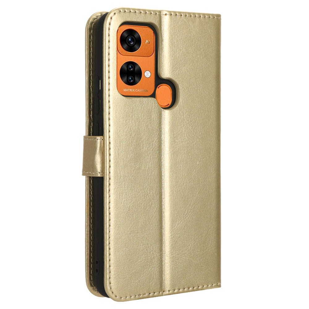 Uniqkart for Oukitel C33 Crazy Horse Texture Phone Case PU Leather Stand Wallet Cover - Gold
