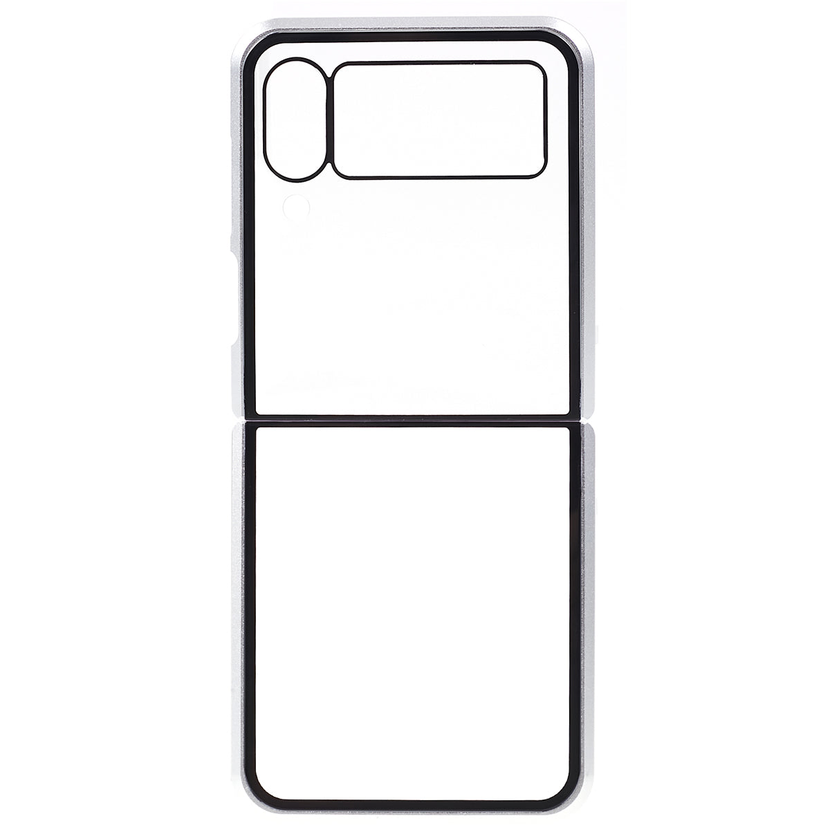 Phone Case for Samsung Galaxy Z Flip4 5G Magnetic Adsorption Metal Frame + Tempered Glass Clear Phone Cover - Silver