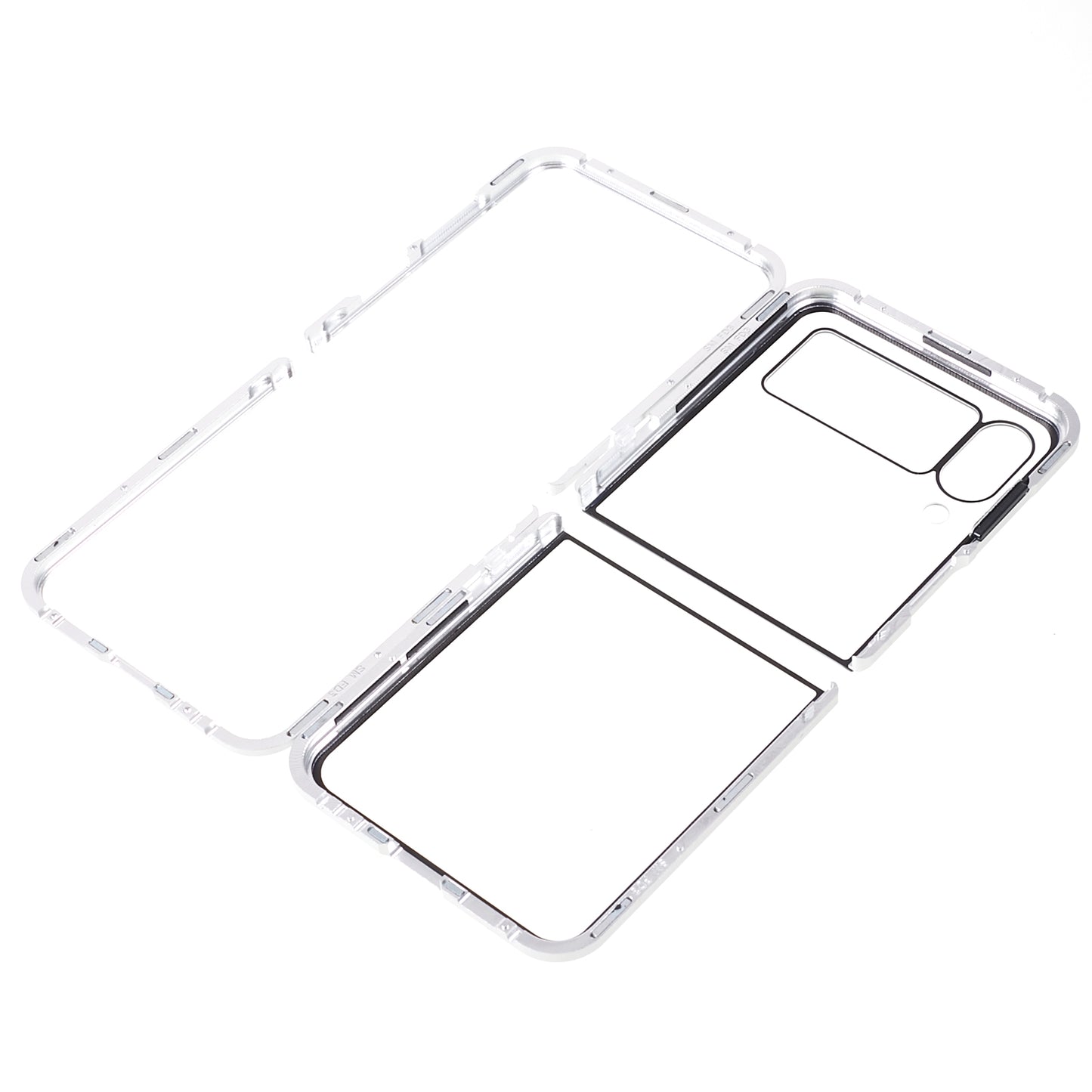 Phone Case for Samsung Galaxy Z Flip4 5G Magnetic Adsorption Metal Frame + Tempered Glass Clear Phone Cover - Silver
