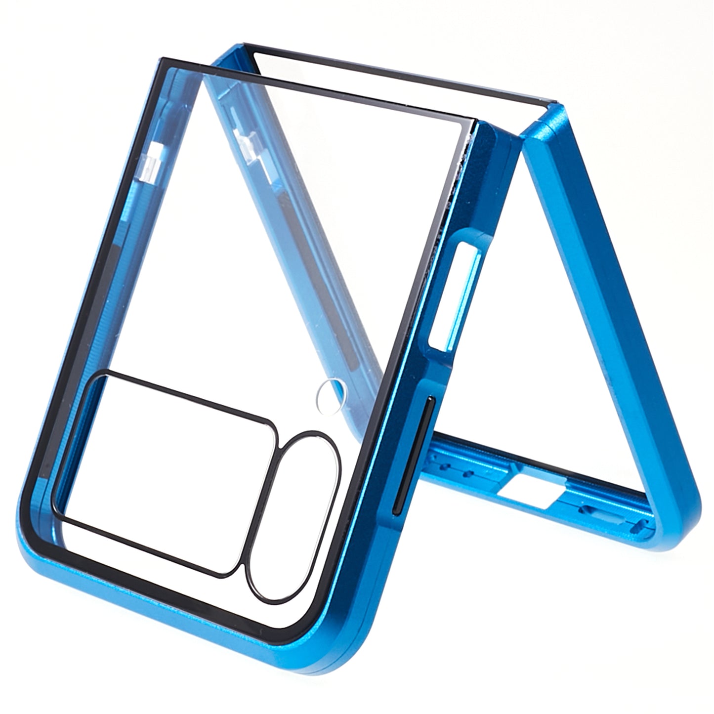 Phone Case for Samsung Galaxy Z Flip4 5G Magnetic Adsorption Metal Frame + Tempered Glass Clear Phone Cover - Blue