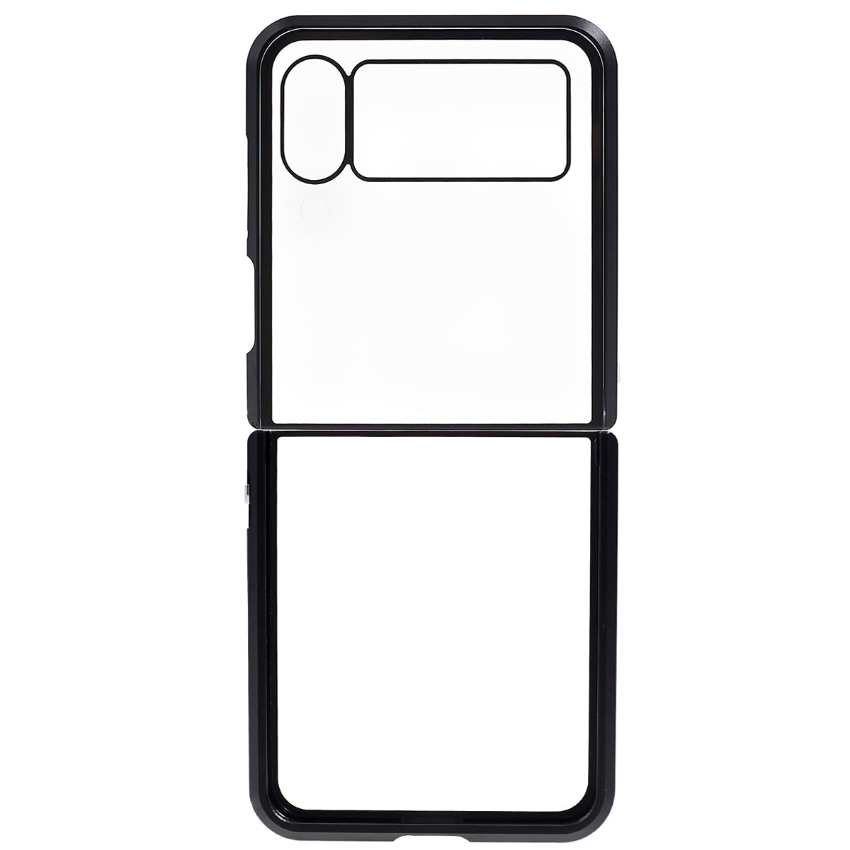 Phone Case for Samsung Galaxy Z Flip4 5G Magnetic Adsorption Metal Frame + Tempered Glass Clear Phone Cover - Black