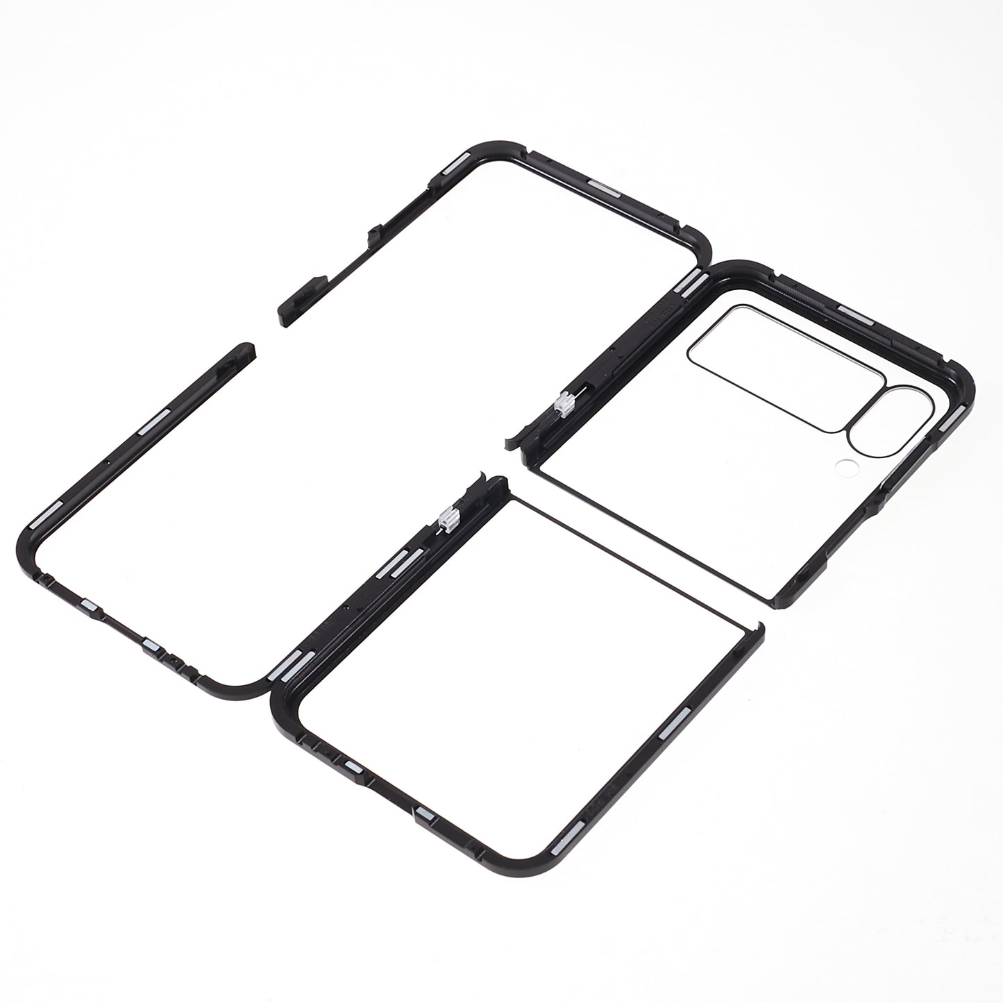 Phone Case for Samsung Galaxy Z Flip4 5G Magnetic Adsorption Metal Frame + Tempered Glass Clear Phone Cover - Black