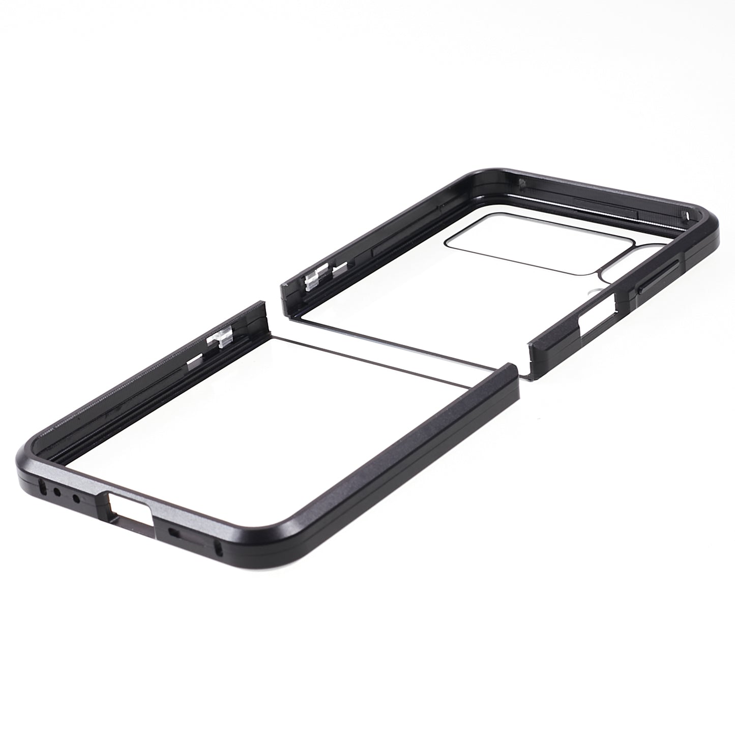 Phone Case for Samsung Galaxy Z Flip4 5G Magnetic Adsorption Metal Frame + Tempered Glass Clear Phone Cover - Black