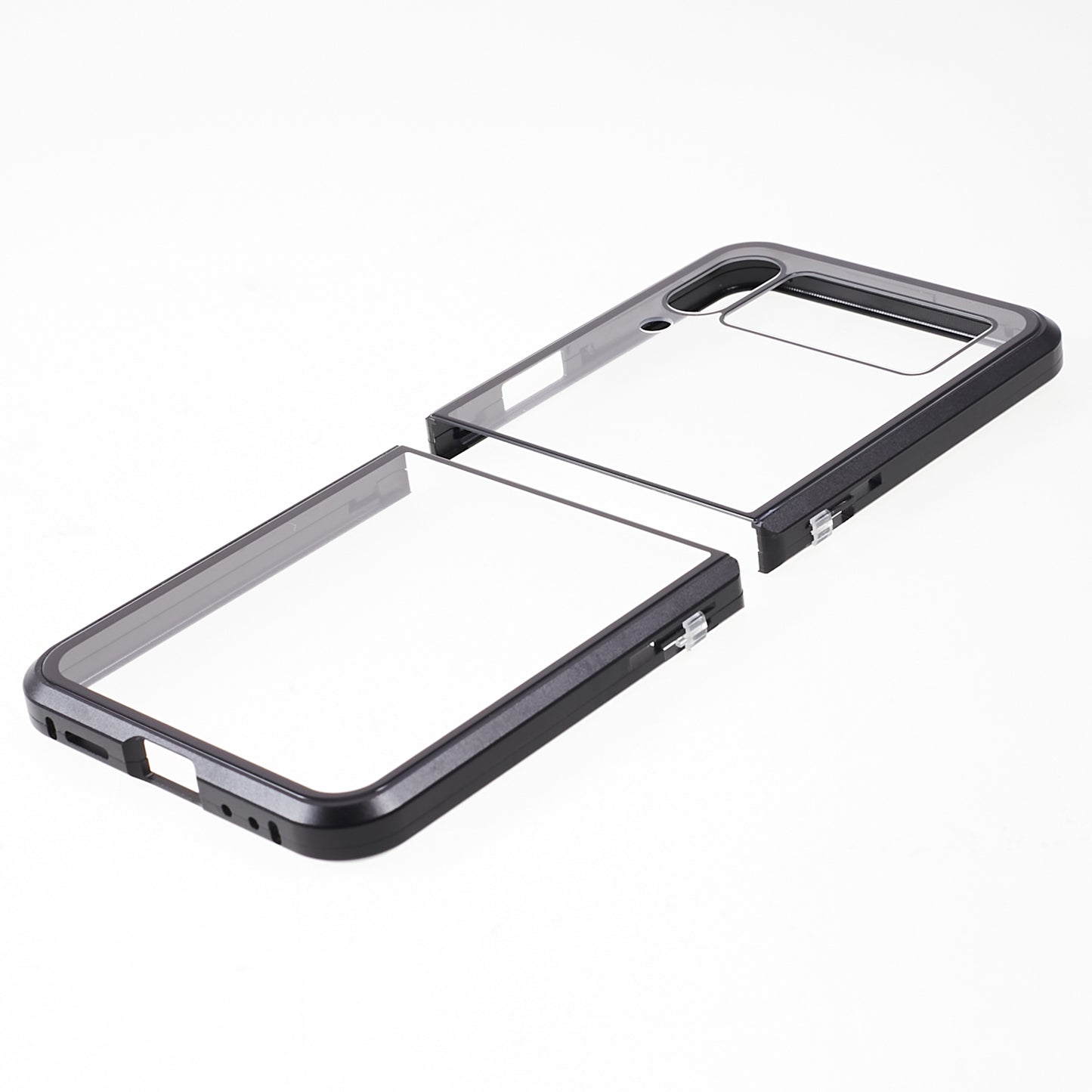 Phone Case for Samsung Galaxy Z Flip4 5G Magnetic Adsorption Metal Frame + Tempered Glass Clear Phone Cover - Black