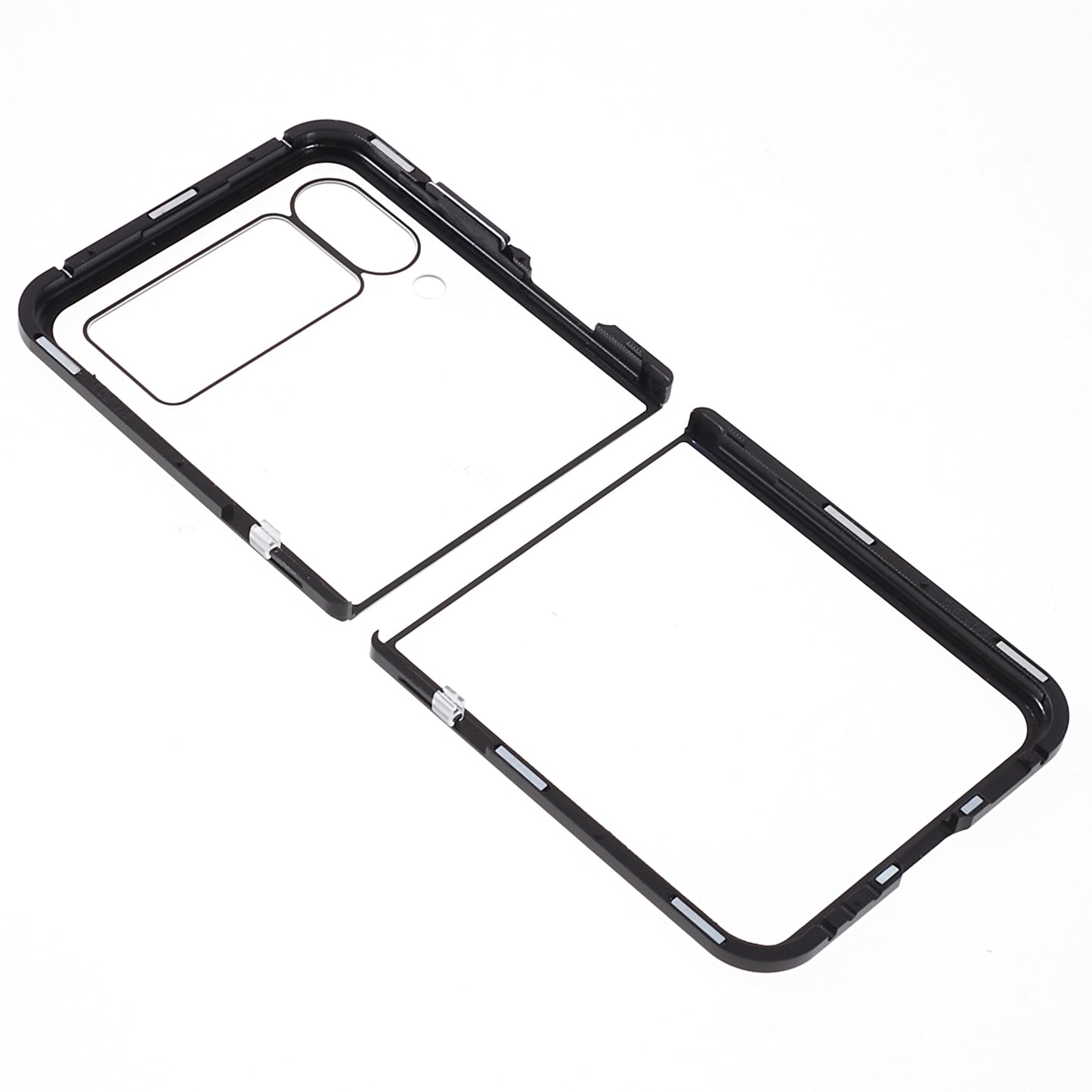 Phone Case for Samsung Galaxy Z Flip4 5G Magnetic Adsorption Metal Frame + Tempered Glass Clear Phone Cover - Black