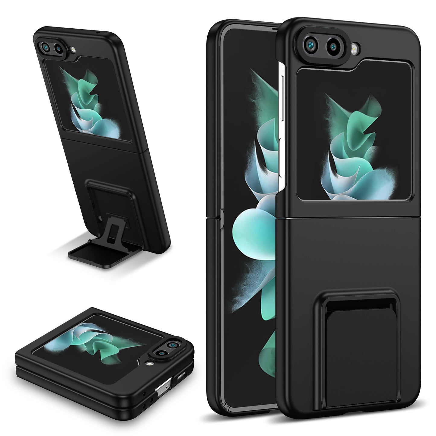 Uniqkart for Samsung Galaxy Z Flip5 5G Phone Case Shockproof Hard PC Cover with Kickstand - Black