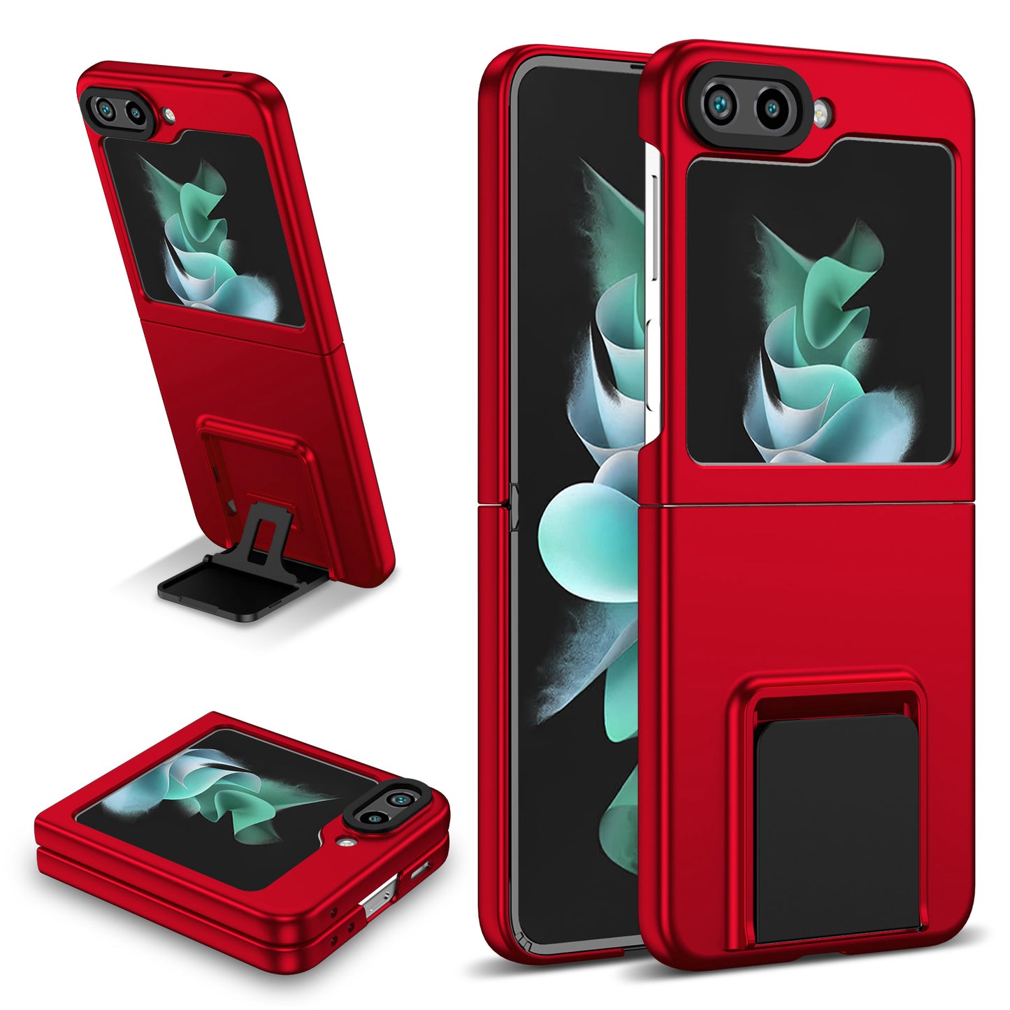 Uniqkart for Samsung Galaxy Z Flip5 5G Phone Case Shockproof Hard PC Cover with Kickstand - Red