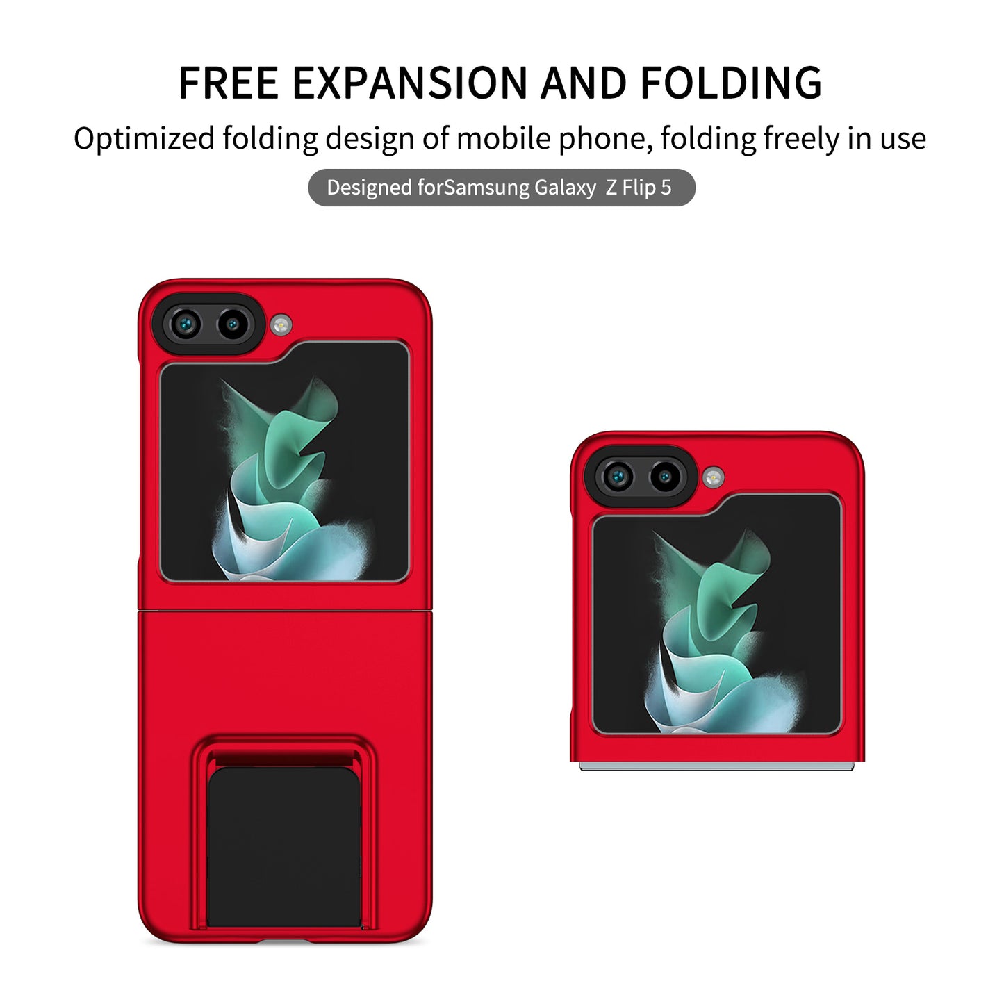Uniqkart for Samsung Galaxy Z Flip5 5G Phone Case Shockproof Hard PC Cover with Kickstand - Red