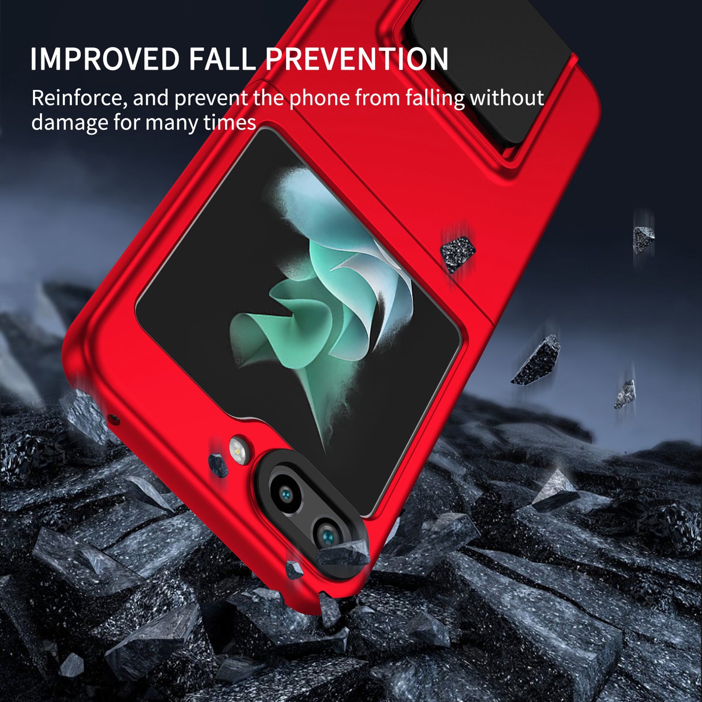 Uniqkart for Samsung Galaxy Z Flip5 5G Phone Case Shockproof Hard PC Cover with Kickstand - Red