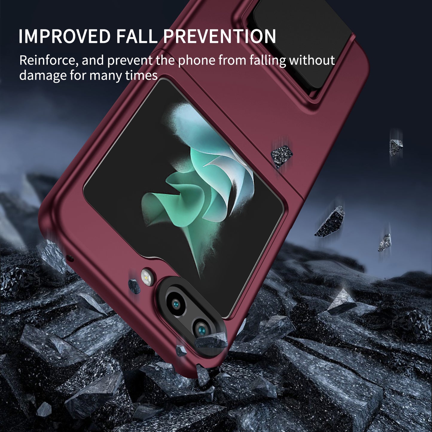 Uniqkart for Samsung Galaxy Z Flip5 5G Phone Case Shockproof Hard PC Cover with Kickstand - Wine Red
