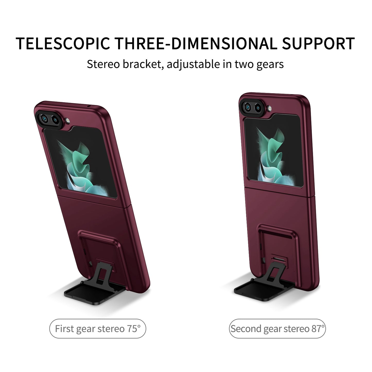 Uniqkart for Samsung Galaxy Z Flip5 5G Phone Case Shockproof Hard PC Cover with Kickstand - Wine Red