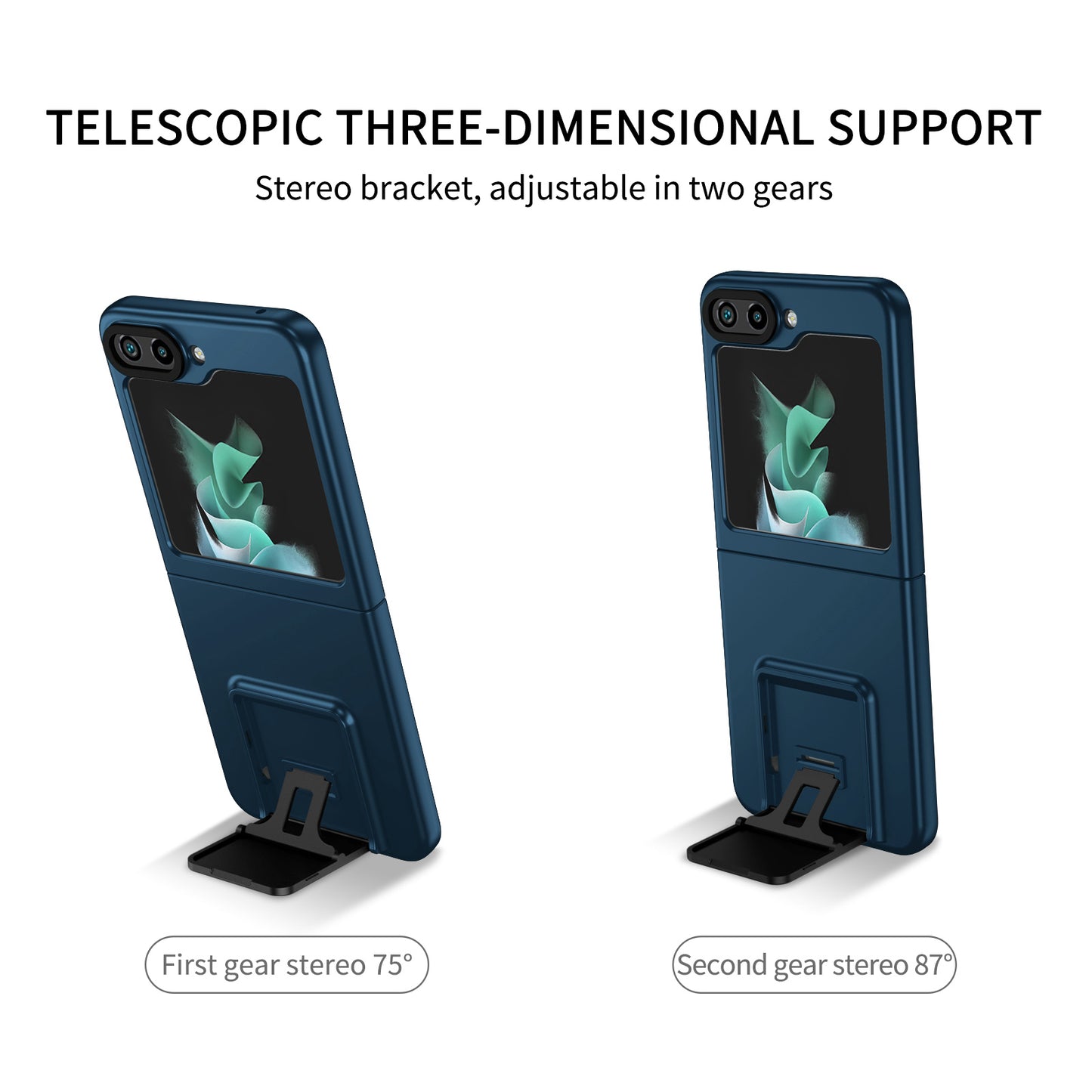 Uniqkart for Samsung Galaxy Z Flip5 5G Phone Case Shockproof Hard PC Cover with Kickstand - Blue