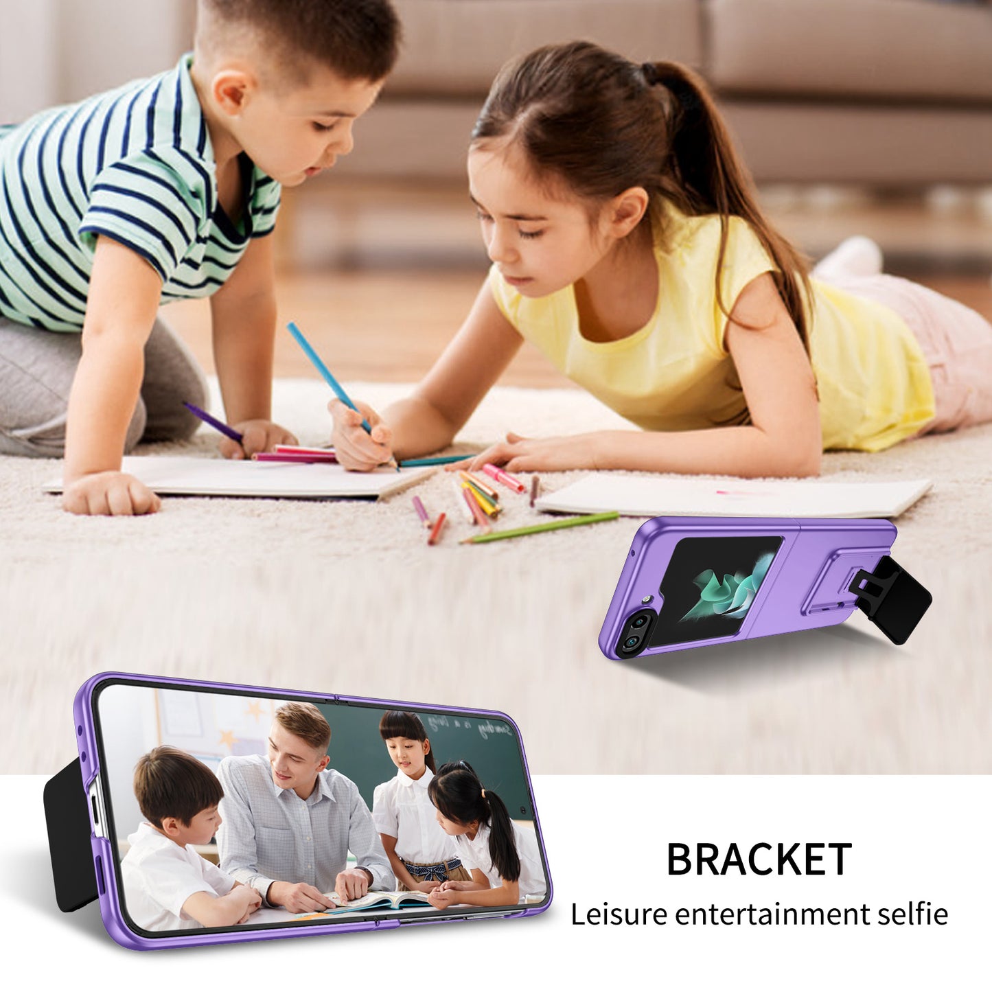 Uniqkart for Samsung Galaxy Z Flip5 5G Phone Case Shockproof Hard PC Cover with Kickstand - Purple