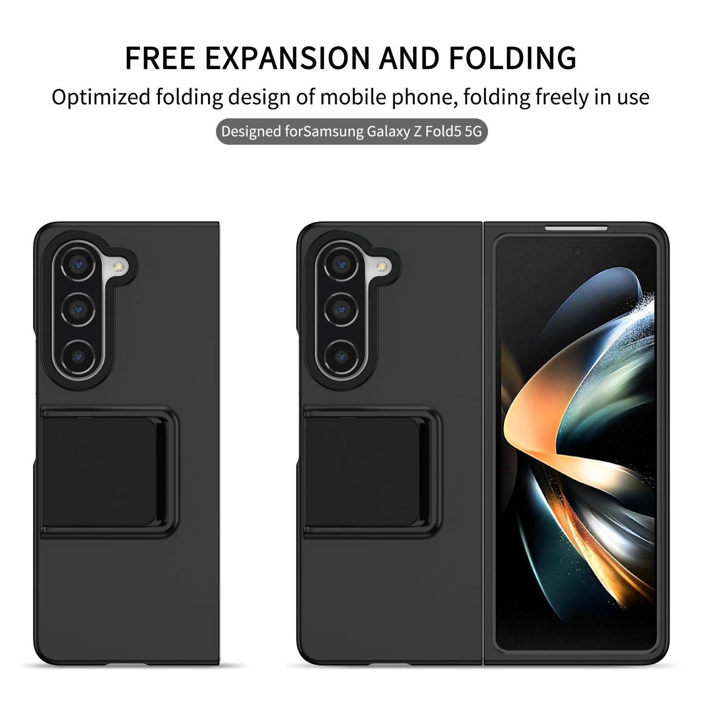 Uniqkart for Samsung Galaxy Z Fold5 5G Kickstand Phone Case Drop-proof Hard PC Cover - Black