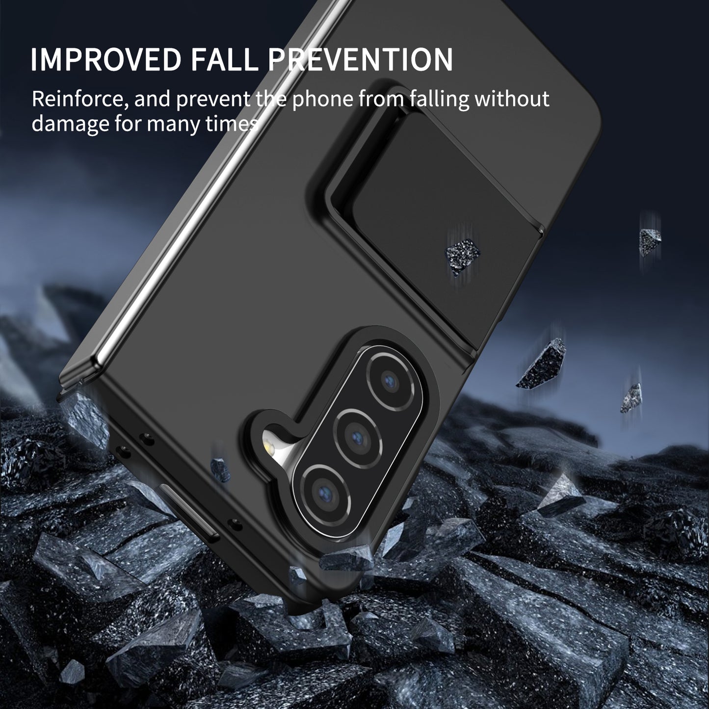 Uniqkart for Samsung Galaxy Z Fold5 5G Kickstand Phone Case Drop-proof Hard PC Cover - Black