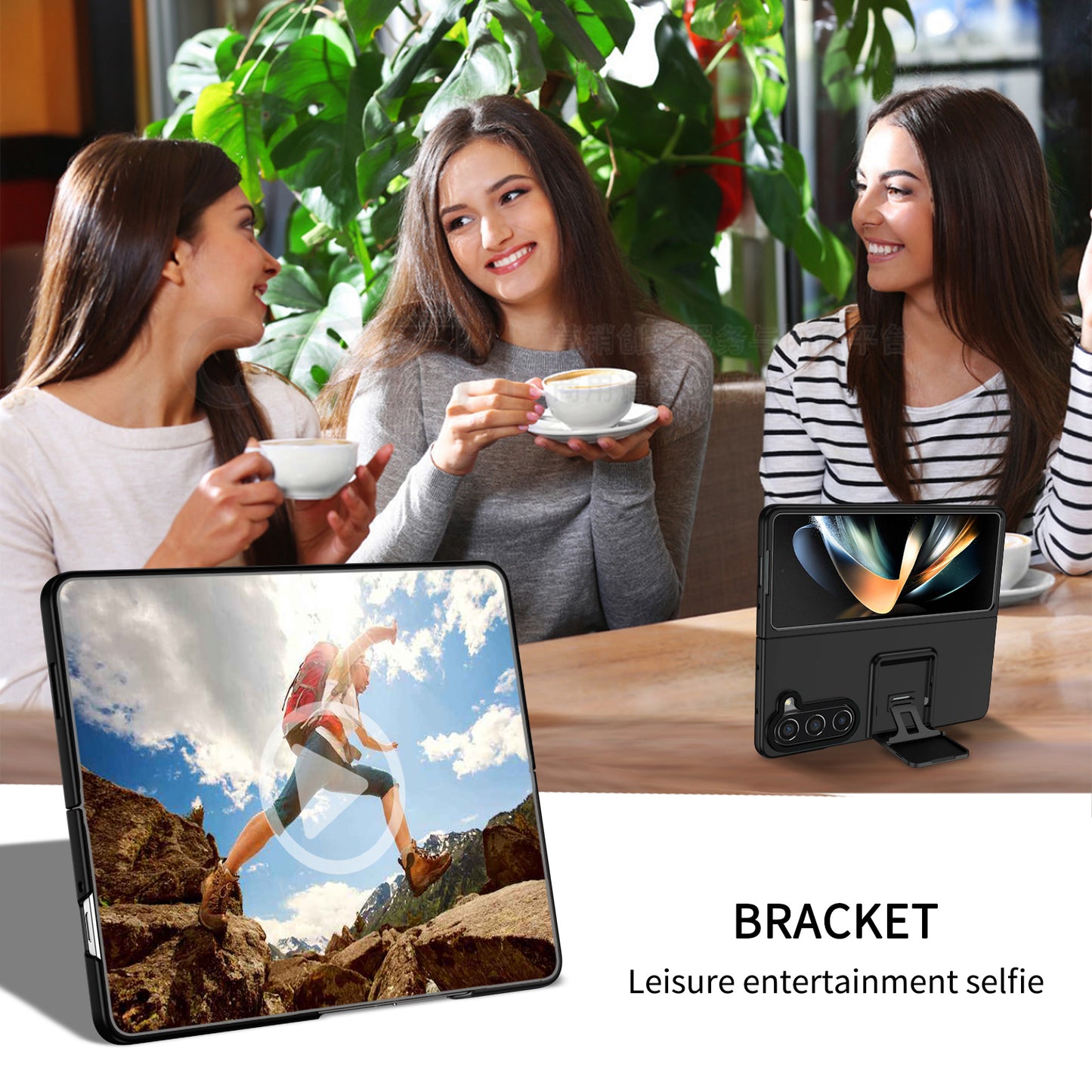 Uniqkart for Samsung Galaxy Z Fold5 5G Kickstand Phone Case Drop-proof Hard PC Cover - Black