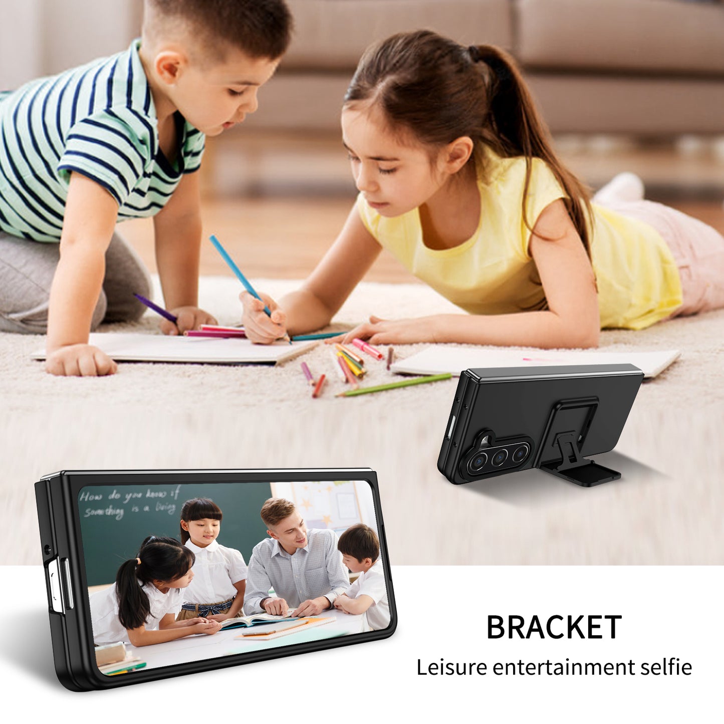 Uniqkart for Samsung Galaxy Z Fold5 5G Kickstand Phone Case Drop-proof Hard PC Cover - Black