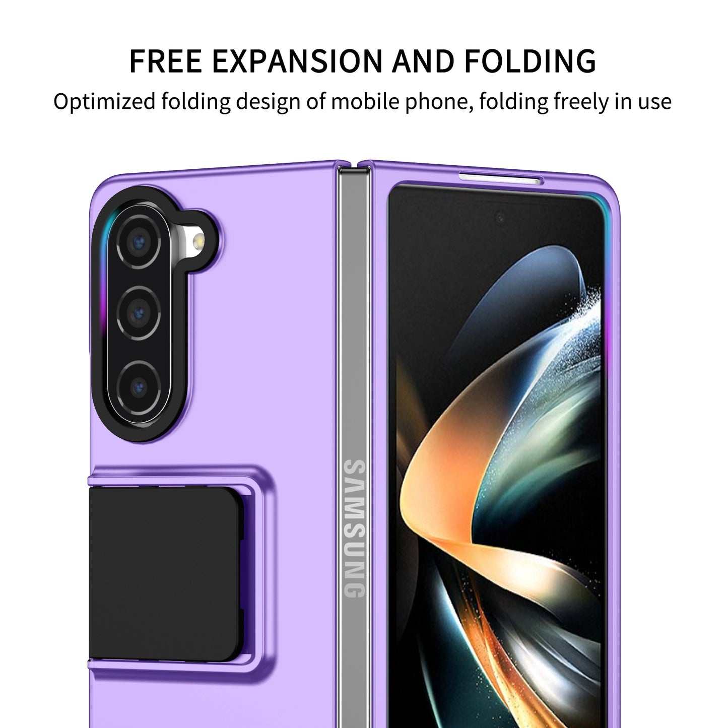 Uniqkart for Samsung Galaxy Z Fold5 5G Kickstand Phone Case Drop-proof Hard PC Cover - Purple