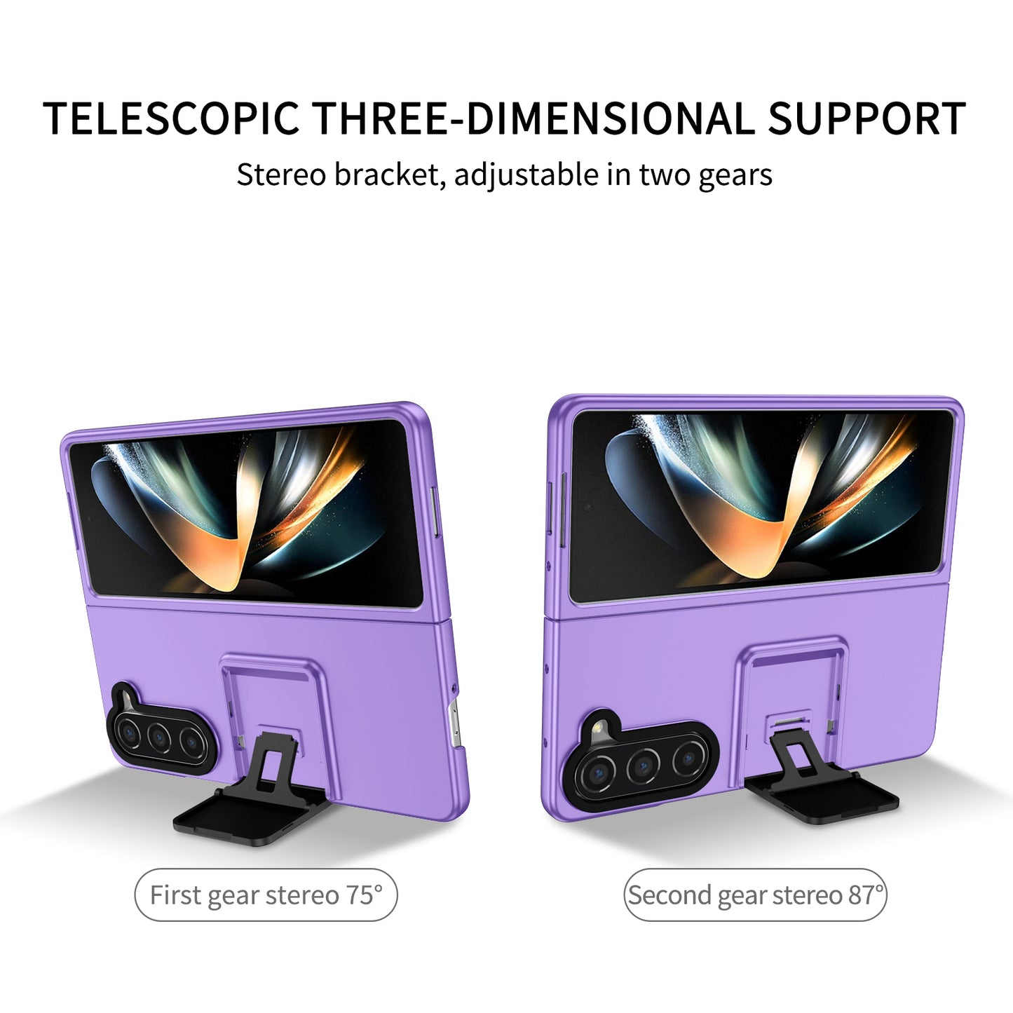 Uniqkart for Samsung Galaxy Z Fold5 5G Kickstand Phone Case Drop-proof Hard PC Cover - Purple