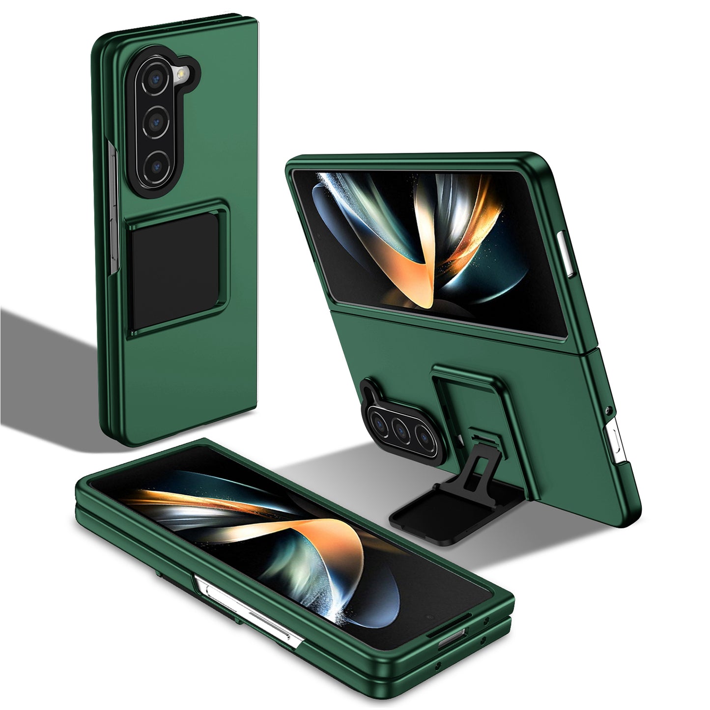 Uniqkart for Samsung Galaxy Z Fold5 5G Kickstand Phone Case Drop-proof Hard PC Cover - Green