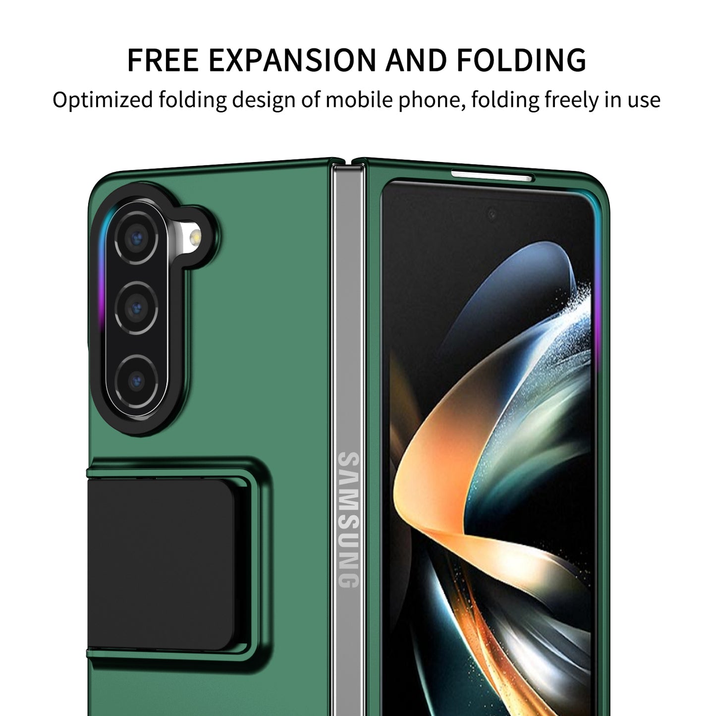 Uniqkart for Samsung Galaxy Z Fold5 5G Kickstand Phone Case Drop-proof Hard PC Cover - Green