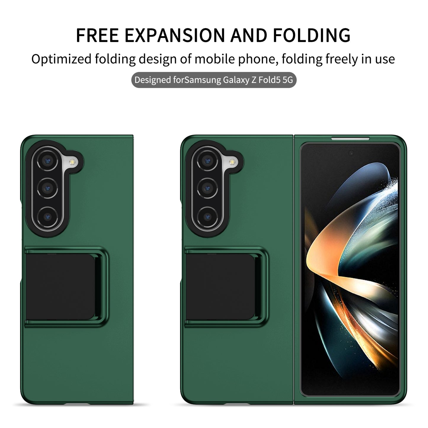 Uniqkart for Samsung Galaxy Z Fold5 5G Kickstand Phone Case Drop-proof Hard PC Cover - Green