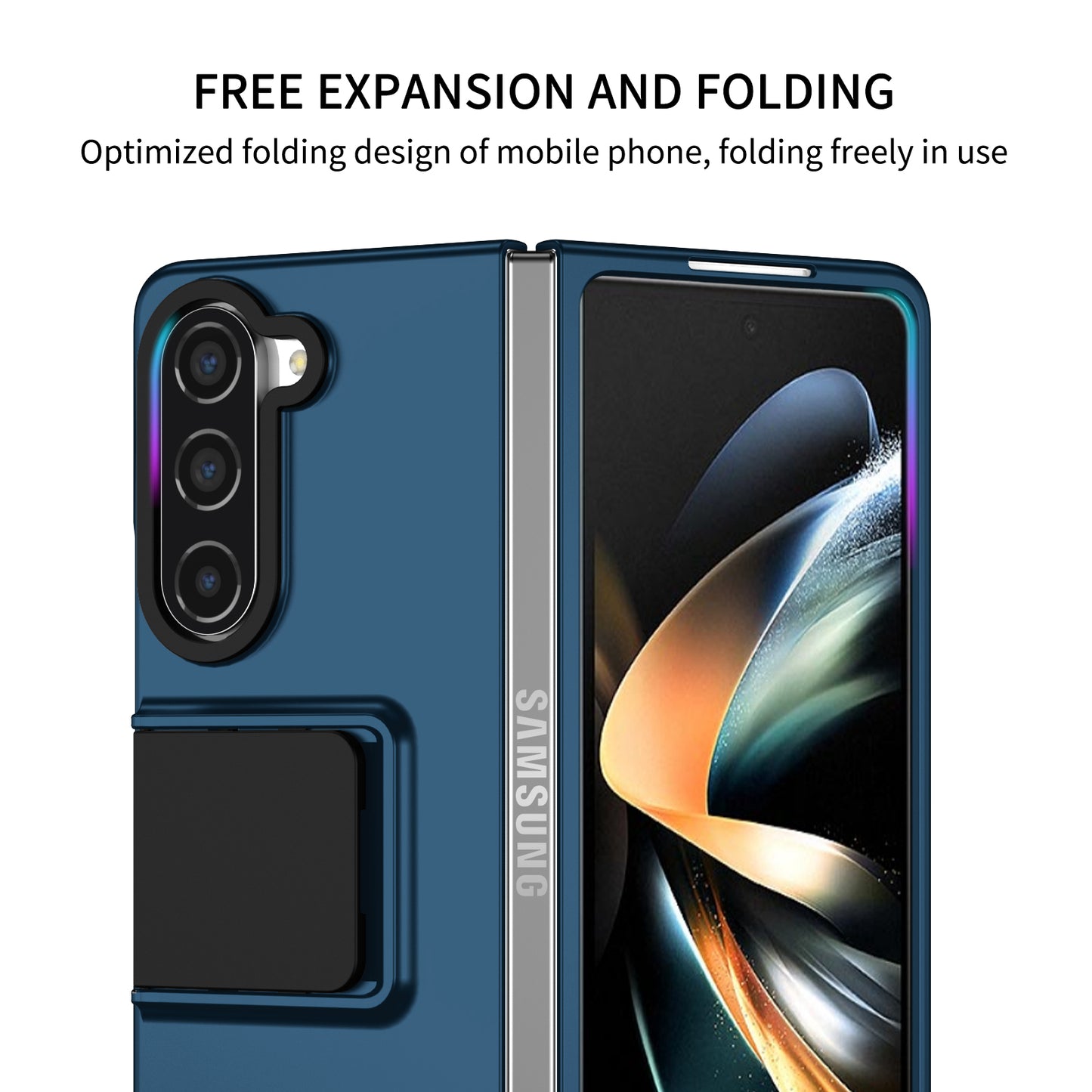 Uniqkart for Samsung Galaxy Z Fold5 5G Kickstand Phone Case Drop-proof Hard PC Cover - Blue