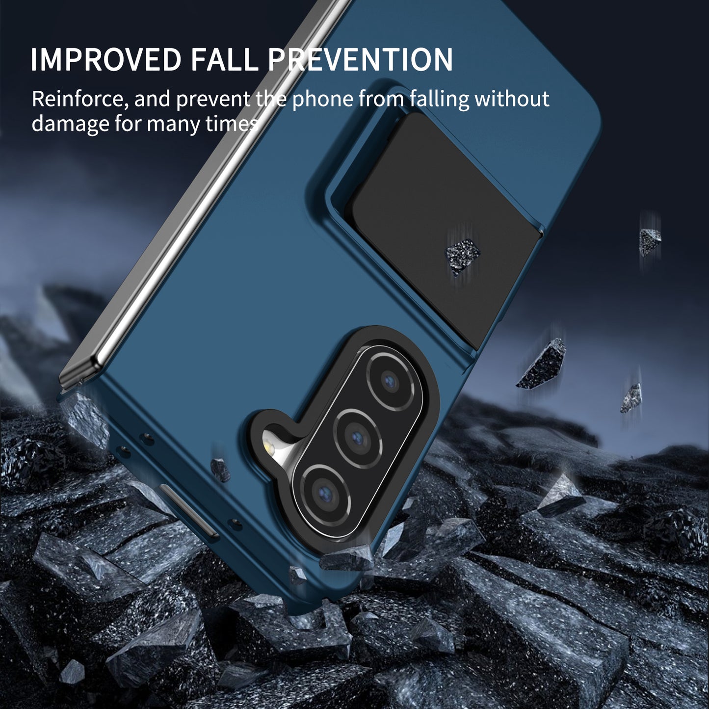 Uniqkart for Samsung Galaxy Z Fold5 5G Kickstand Phone Case Drop-proof Hard PC Cover - Blue