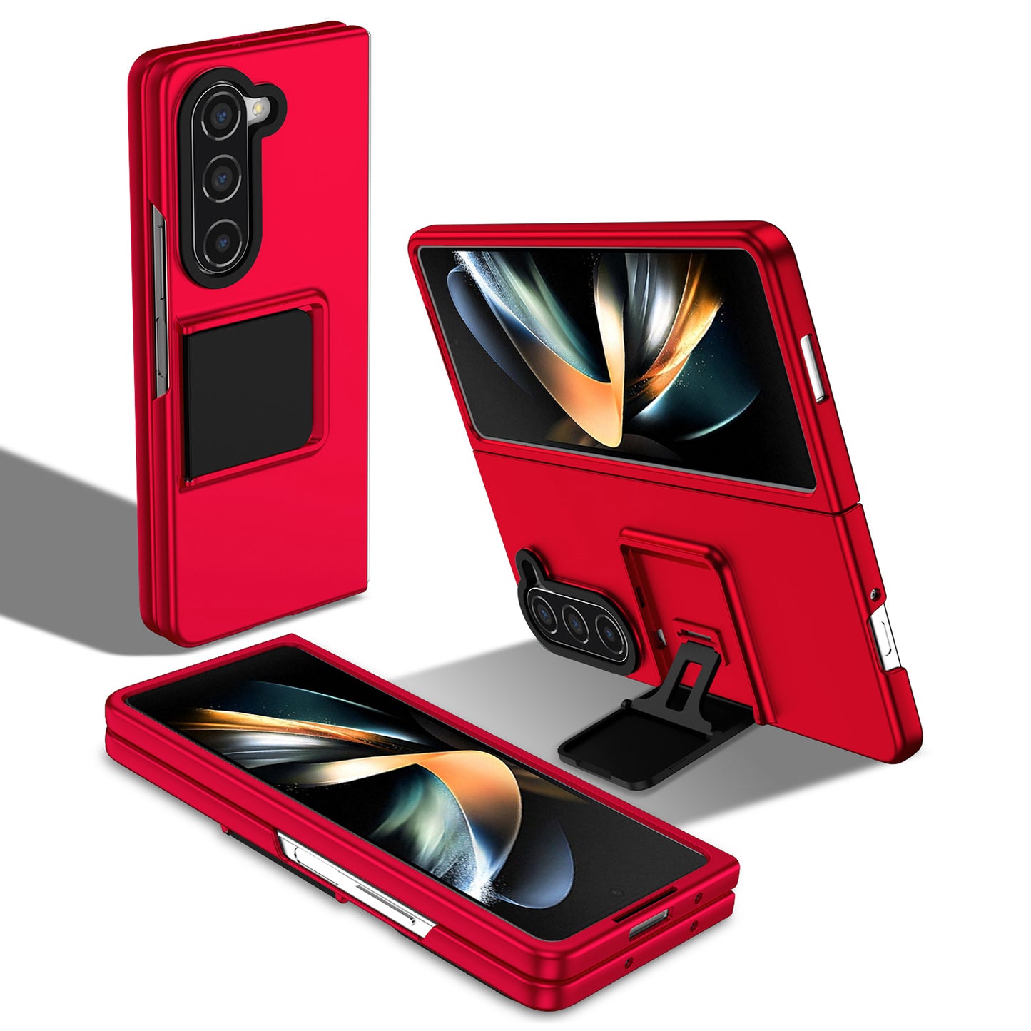 Uniqkart for Samsung Galaxy Z Fold5 5G Kickstand Phone Case Drop-proof Hard PC Cover - Red