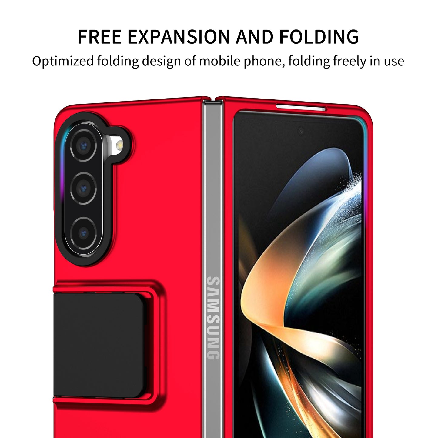 Uniqkart for Samsung Galaxy Z Fold5 5G Kickstand Phone Case Drop-proof Hard PC Cover - Red