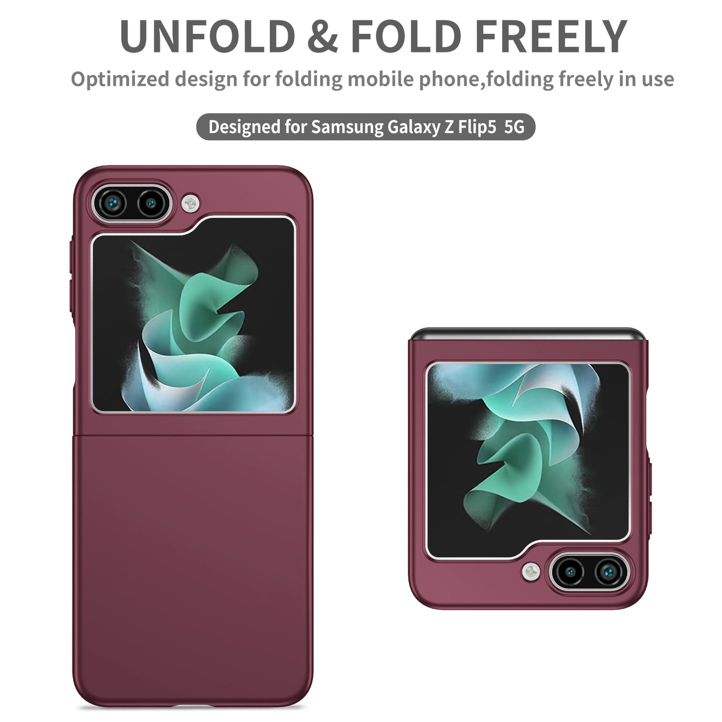 Uniqkart for Samsung Galaxy Z Flip5 5G Shockproof Hard PC Cover Folding Phone Protective Case - Wine Red